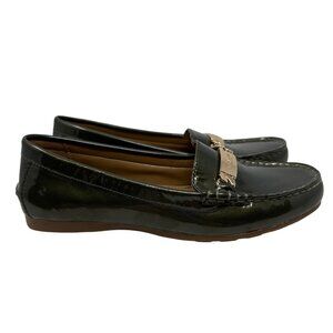 Coach Womens Olive Green Patent Leather Loafers With Gold Hardware Size 5.5B